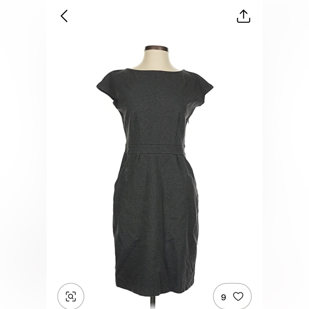 Quince Classic Short-Sleeve Sheath Dress in Charcoal Gray small